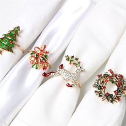 Christmas Tree Napkin Rings Xmas Rhinestone Diamond Metal Alloy Napkin Holder Wedding Decoration
