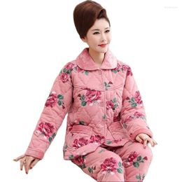 Home Clothing Middle-aged Elderly Mothers Autumn Winter Pajamas Women Thick Three-layer Quilted Jacket Coral Fleece Warm Old Woman Suit A830