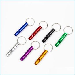 Keychains Lanyards Metal Whistle Keychains Portable Self Defense Keyrings Rings Holder Fashion Car Key Chains Accessories Outdoor Dhpx2