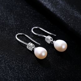 New exquisite freshwater pearl s925 silver dangle earrings women Jewellery Korean fashion lady micro set zircon boutique ear hook earrings accessories gift