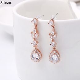 Delicate Princess Bridal Jewelry Cut Marquise Zircon Inlay Women's Fashion Silver Plated Water Drop Engagement Wedding Earrings CL1339