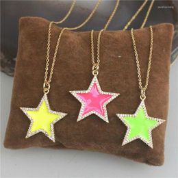 Pendant Necklaces 18inch 10pcs/lot Design Cz/enamel Charm Necklace Colorful Star Shape Enamel Jewelry Plated Chain Wholesale