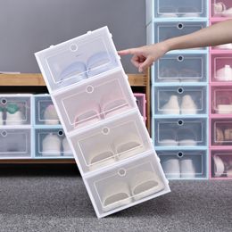 Clear Plastic Shoe Box Dustproof Sneaker Storage Organiser Flip Transparent High Heels Boxes Candy Colour Stackable Shoes Containers Case DH56