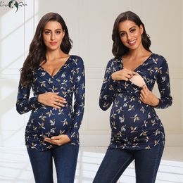 Sleep Lounge Womens Maternity Nursing Shirt Long Sleeve V-neck Cross Floral Breastfeeding Pregnancy Tops Fit Flattering Top 221101