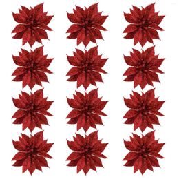 Decorative Flowers Christmas Artificial Poinsettia Glitter Decorations Decor Hollow Tree