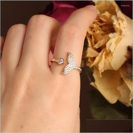 Cluster Rings Cluster Rings Korean Design Fashion Jewelry Exquisite Copper Inlaid Zircon Mermaid Tail Female Opening Adjustable Inde Dhnue