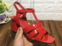 Realfine888 Sandals 5A Y8179220 9cm/6.5cm High Heels Sandal Calfskin Leather Shoes For Women Size 35-42