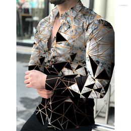 Men's Casual Shirts Men's Spring Fashion Social Men Turn-down Collar Buttoned Shirt Geometric Print Long Sleeve Tops Men's Clothing