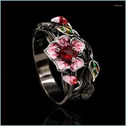 Cluster Rings Cluster Rings Exquisite Womens Jewellery Red Flower 925 Sier Ring Creative Elegant Attend Banquet Wedding Ringcluster Br Dholy