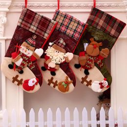 Christmas Decorations Stockings For Family Cartoon Pattern Classic Fireplace Tree Hanging Ornament Xmas Party Season Decor