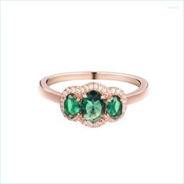 Cluster Rings Cluster Rings Fashion Female Rose Gold Green Three Stone Vintage Ring Sterling Sier Jewellery For Woman Party Proposalcl Dhigt