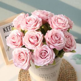 Decorative Flowers Spot Supply Explosion 6 Colour 12 Head Sawtooth Small Fresh Bunch Of Roses Wedding Flower Wall Decoration Simulation Fake