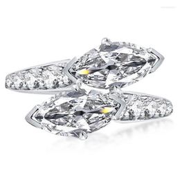 Wedding Rings Creative Luxury Silver Plated Engagement For Women Dazzling 2 Marquise CZ Stone Ring Party Gift Trendy Jewellery