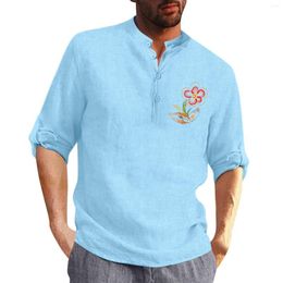 Men's Casual Shirts Men Shirt Collar Cotton Linen Print Fashion Top Blouse Loose Long Sleeve Button Toddler Slipper Tunic Tech 2