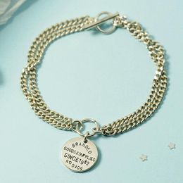 Charm Bracelets Silver Color Coin Multilayer Bracelet For Women Men Round Medal Thick Chain Jewelry Gifts