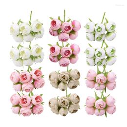 Decorative Flowers 2 Bouquets Small White Tea Roses Artificial Silk For Home Wedding Decoration Fake Floral Bride Holding Flower Bunch