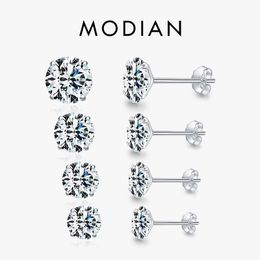 Clear CZ Stud Earrings Silver Round Zirconia 4MM 5MM 6MM 7MM Earrings For Women Wedding Jewellery