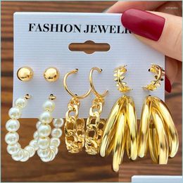 Cluster Rings Cluster Rings Korean Exquisite Fashion Earrings Shiny Rhinestone Imitation Pearl Hoop Accessories For Women Boho Decor Dh4Fw