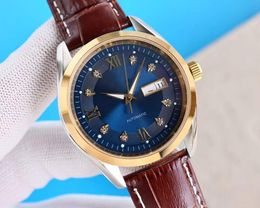 Luxury Men Mechanical Automatic Calendar Watch Multi-function Roman Number Wristwatch Brown Leather Date Watches Waterproof Male Week Clock 40mm