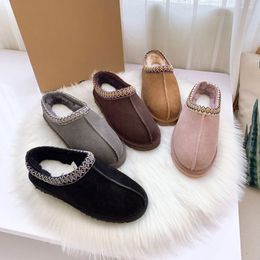 Knöchel-Winterstiefel, Designer-Pelz-Schneestiefel, Tasman-Slipper, flacher Absatz, flauschige Mules, echtes Leder, Australien-Booties für Damen