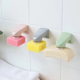 5 Colours Bathroom Accessories Wall Mounted Storage Rack Wooden Soap Dish with Sticker Soap Shelves Magnetic Soaps Holders