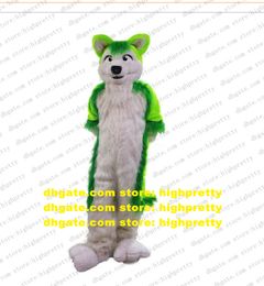 Green Long Fur Furry Wolf Mascot Costume Husky Dog Fox Fursuit Adult Cartoon Character Meeting Welcome Nursery School zz7846