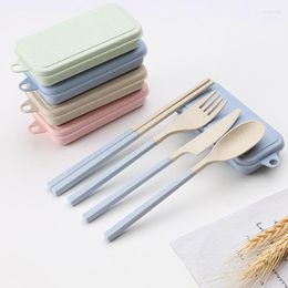 Dinnerware Sets Portable Cutlery With Case ECO-Friendly Folding Wheat Straw Reusable Set Spoon Fork Knife For Camping