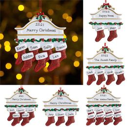 2022 Christmas Tree string Resin Personalized Stocking Socks Family Of 2 3 4 5 6 7 Ornament Creative Decorations Pendants for Xmas gifts New Year