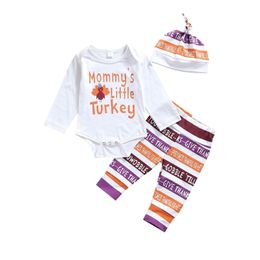 Clothing Sets Citgeett Autumn Thanksgiving Day Toddler Baby Girls Outfits Letters Print Long Sleeves Romper Pants Hat Clothes Set 0-18M 221103