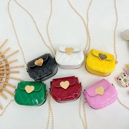 Embroidery Thread Girls Shoulder Bag Shiny Love Heart Children's Small Crossbody Bags Patent Leather Princess Coin Purse Handbag