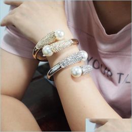 Bangle Bangle Imitation Pearls Cuff Bracelets Charm Bangles For Women Rhinestone Alloy Jewelry Accessories Gold Colorbangle Drop Del Dhdae