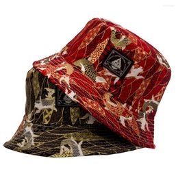 Berets Fashion Soft Summer Bucket Hat Man Women Outdoor Hip Hop Cap Floral Double Sided Cotton Fishing Sun Panama Hats For Street Dance