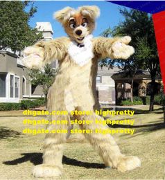 Khaki Long Fur Furry Husky Dog Mascot Costume Fox Wolf Fursuit Adult Cartoon Mega-event Fandango Dancing Party zz7768