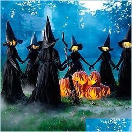 Party Decoration 1 7M Lightup Witches With Stakes Halloween Decorations Outdoor Holding Hands Screaming Sound Activated Sensor Decor Dhj7D