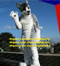 Grey Long Fur Furry Fox Mascot Costume Wolf Husky Dog Fursuit Adult Cartoon Character Sports Carnival Grad Night zz7654