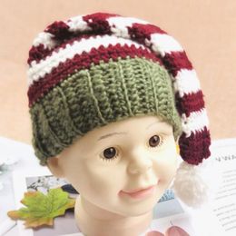 Berets All-match Xmas Striped Beanie Hat Pompom Casual Knit Parent-child Wool Daily Wear Windproof For Halloween Party