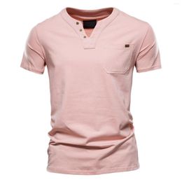 Men's T Shirts Men S Long Sleeve Mens Fashion Casual Solid Colour Cotton V Neck Pocket Button Short Pack Running Tee