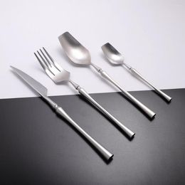 Dinnerware Sets Matte Cutlery Set Stainless Steel Knives Spoons Forks Utensils Silver Kitchen Tableware Western Dropshopping