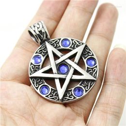 Pendant Necklaces Top Quality Mens Boys 316L Stainless Steel Cool Punk Gothic Five-pointed Star With Blue Crystal