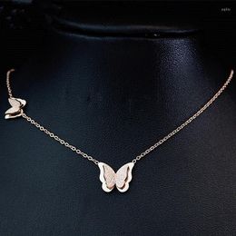 Choker Wholesale Charm Women 3D Double Butterflies Chokers Necklace 3 Colours Stainless Steel Jewellery Gift NE434G