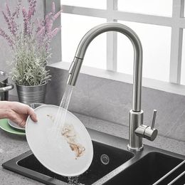 Kitchen Faucets Pull Out Brush Nickel Sensor And Cold Sink Faucet Mixer Touch Control Tap