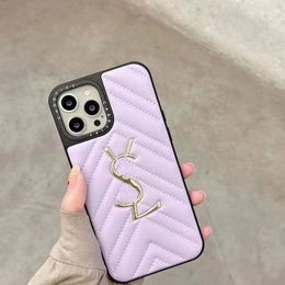Luxury Phonecase With Pink Purple Designers Brands Phone Cases Golden Letters Leather Shockproof Shell For iPhone 14 14Plus 14Pro 14ProMax