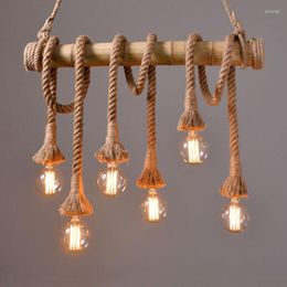 Pendant Lamps Vintage Bamboo Rope Lamp Retro Countryside Wicker Lights With 4/6 For Dinning Room Living