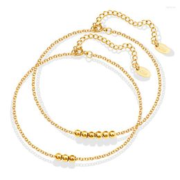 Anklets Lucky Gold-beads Fashionable For Women Stainless Steel Plated 18K Gold High Quality Foot Ornaments Anniversary Jewelry
