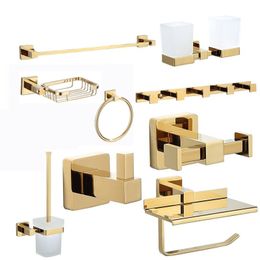 Towel Racks Luxury Golden Bathroom Brass Hardware Rack Paper holder Toilet Brush Holder hook Row Activity bar 221102