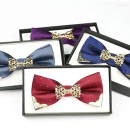 Bow Ties High Quality 2022 Fashion For Men Wedding Luxury Metal Bowtie Club Anniversary Gold Butterfly Tie With Gift Box