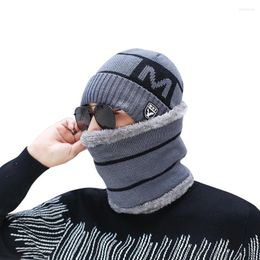 Berets Men Winter Hat Scarf Set Knitted Letter Wool 2022 Caps Beanies Men's Scarves Neck Warmer Ski