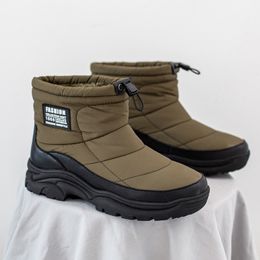 Botas de neve de aumento interno masculino bota de inverno mais veludo espessado casual calma quente algod￣o quente sapato de p￣o preto ￠ prova d'￡gua