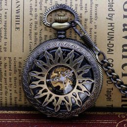 Pocket Watches Sales Vintage Sun Flower Hollow Mechanical Watch Men Antique Skeleton Unisex Fob PJX1307