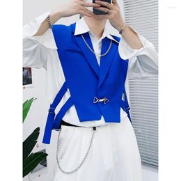 Men's Vests Men's Casual Suit Vest Sleeveless Black White Blue Stylish Design Metal Decoration